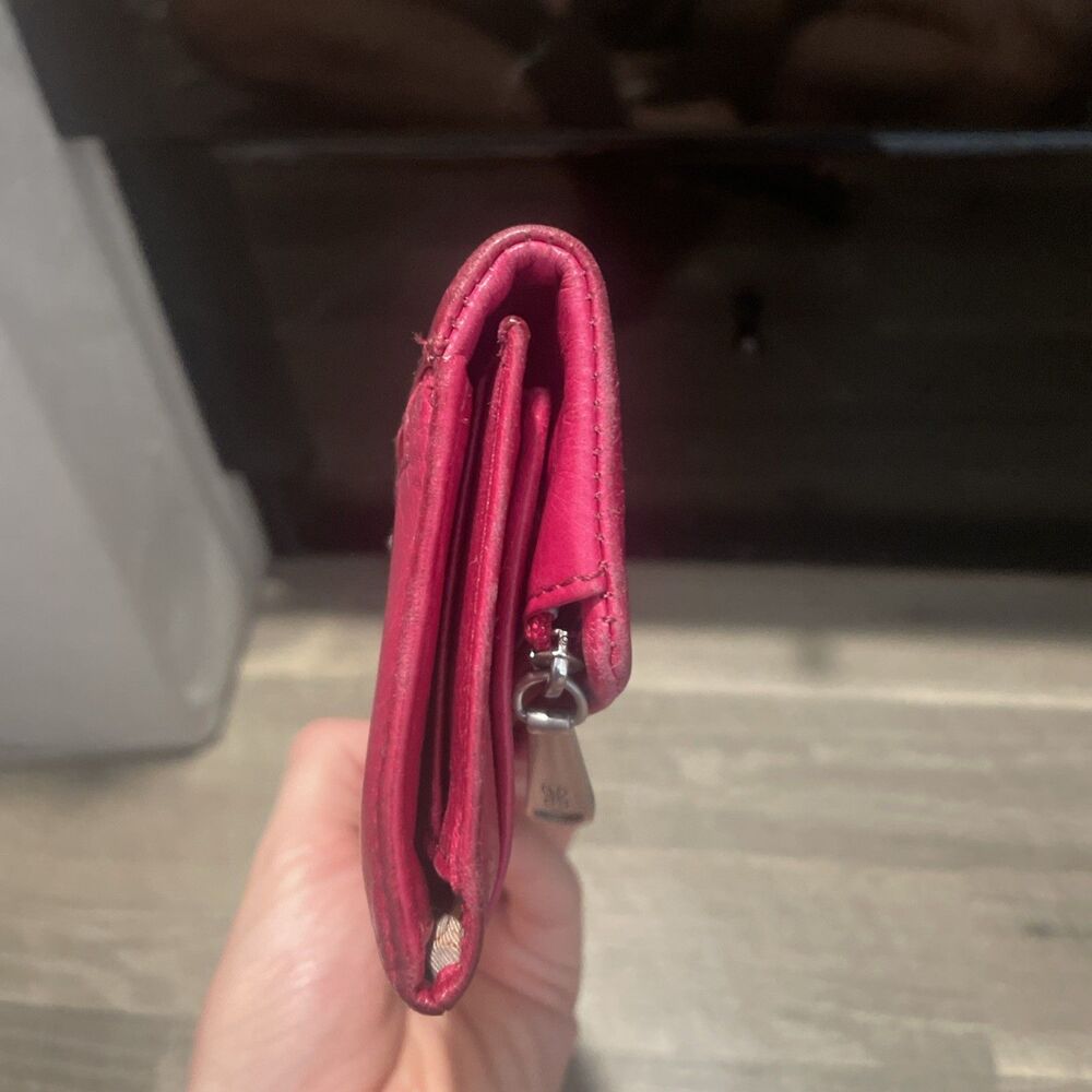 VTG Hot Pink HOBO International Glazed Leather Continental Clutch Wallet - Picture 3 of 7